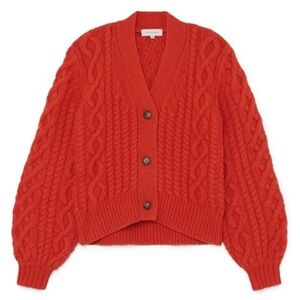Lee Mathews Stanford Orange Red Cable Knit Cardigan Size Large